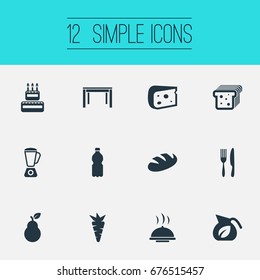 Vector Illustration Set Of Simple Cuisine Icons. Elements Vase, Wooden Desk, Whisk And Other Synonyms Plate, Blender And Vase.