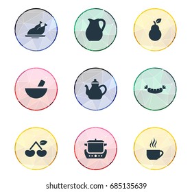 Vector Illustration Set Of Simple Cuisine Icons. Elements Grilled Poultry, Infuser, Jug And Other Synonyms Barbecue, Pear And Ponder.
