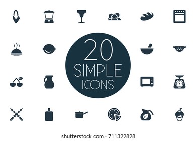 Vector Illustration Set Of Simple Cuisine Icons. Elements Measure, Bbq, Vase And Other Synonyms Bbq, Pizzeria And Corn.