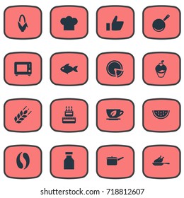 Vector Illustration Set Of Simple Cuisine Icons. Elements Maize, Chicken, Casserole And Other Synonyms Oven, Cookware And Chef.