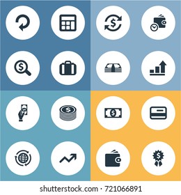 Vector Illustration Set Of Simple Currency Icons. Elements Growth, Investment, Repeat And Other Synonyms Pile, Award And Credit.