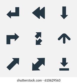 Vector Illustration Set Of Simple Cursor Icons. Elements Rearward, Indicator, Raise-Fall And Other Synonyms Falling, Backward And Upward.