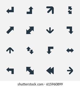 Vector Illustration Set Of Simple Cursor Icons. Elements Left Indication, Right-Up, Indicator And Other Synonyms Upwards, Upper And Up.