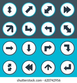 Vector Illustration Set Of Simple Cursor Icons. Elements Downward, Raise-Fall, Left Indication And Other Synonyms Arrow, Raising And Pointing.