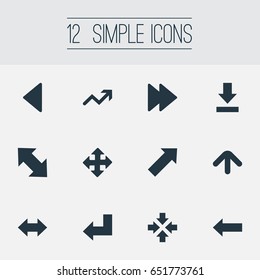 Vector Illustration Set Of Simple Cursor Icons. Elements Left Landmark , Upward Direction , Within Synonyms Within, Forward And Ahead.