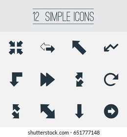 Vector Illustration Set Of Simple Cursor Icons. Elements Reduction, Slanted Arrow, Raise-Fall And Other Synonyms Left, Upwards And Downwards.