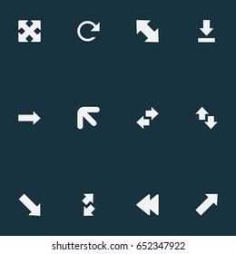 Vector Illustration Set Of Simple Cursor Icons. Elements Right Direction, Raise-Fall, Indicator And Other Synonyms Four Directions Arrows, Slanted And Up.