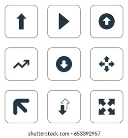 Vector Illustration Set Of Simple Cursor Icons. Elements Upwards, Opposite, Advancement And Other Synonyms Outside, Direction And Left.