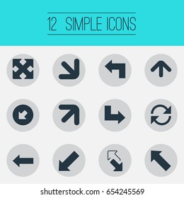Vector Illustration Set Of Simple Cursor Icons. Elements Crossed Arrows, Pointer, Declining And Other Synonyms Upper, Falling And Down.