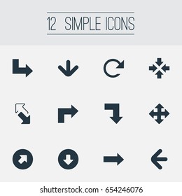 Vector Illustration Set Of Simple Cursor Icons. Elements Pointer, Within, Way-Down And Other Synonyms Inside, Refresh And Upload.