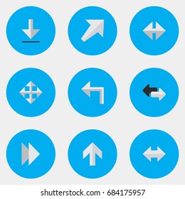 Vector Illustration Set Of Simple Cursor Icons. Elements Upwards, Orientation, Forward And Other Synonyms Download, Everyway And Left.