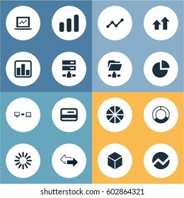 Vector Illustration Set Of Simple Data Icons. Elements Cycle Chart, Progress, Plastic Money And Other Synonyms Graphic, Connection And Progress.