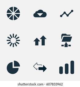 Vector Illustration Set Of Simple Data Icons. Elements Growth, Double Arrow, Digital Documnet And Other Synonyms Circular, Pie And Increase.