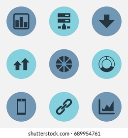 Vector Illustration Set Of Simple Data Icons. Elements Data, Increase, Chain And Other Synonyms Pie, Increase And Graphic.