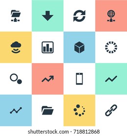 Vector Illustration Set Of Simple Data Icons. Elements Preloader, Refresh, Chain And Other Synonyms Related, Network And Comparison.