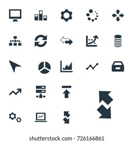 Vector Illustration Set Of Simple Data Icons. Elements Pointer, Upward, Stack And Other Synonyms Gear, Hosting And Report.