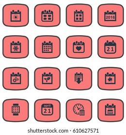 Vector Illustration Set Of Simple Date Icons. Elements Plant, 2016 Calendar, Intelligent Hour And Other Synonyms Day, Plant And Smart.