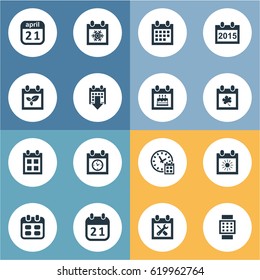 Vector Illustration Set Of Simple Date Icons. Elements Reminder, Plant, Deadline And Other Synonyms Repair, Annual And Special.