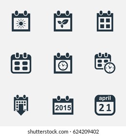 Vector Illustration Set Of Simple Date Icons. Elements Planner, Summer Calendar, Date And Other Synonyms Agenda, Day And Plant.