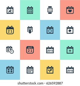 Vector Illustration Set Of Simple Date Icons. Elements Renovation Tools, Intelligent Hour, Event And Other Synonyms April, Day And Plant.