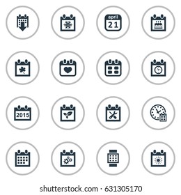 Vector Illustration Set Of Simple Date Icons. Elements Planner, Intelligent Hour, Heart And Other Synonyms April, Smart And Snowflake.