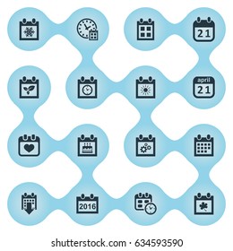 Vector Illustration Set Of Simple Date Icons. Elements 2016 Calendar, History, Summer Calendar And Other Synonyms Almanac, Birthday And Deadline.
