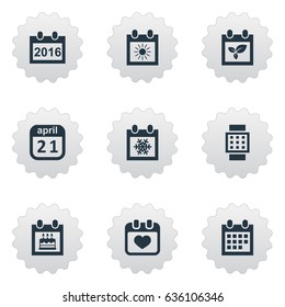 Vector Illustration Set Of Simple Date Icons. Elements Remembrance, 2016 Calendar, Snowflake And Other Synonyms Reminder, Agenda And Heart.