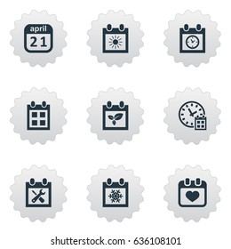 Vector Illustration Set Of Simple Date Icons. Elements Plant, Planner, Deadline And Other Synonyms Calendar, Reminder And Date.