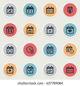 Vector Illustration Set Of Simple Date Icons. Elements Renovation Tools, Deadline, Summer Calendar And Other Synonyms Clock, Wheel And Agenda.