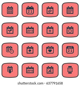 Vector Illustration Set Of Simple Date Icons. Elements Reminder, Summer Calendar, Agenda And Other Synonyms Agenda, Plant And Planner.