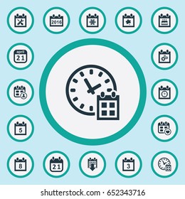 Vector Illustration Set Of Simple Date Icons. Elements Planner, Number, Agenda And Other Synonyms Schedule, Deadline And Autumn.