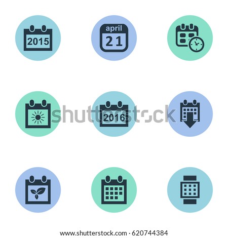 Vector Illustration Set Of Simple Date Icons. Elements Annual, Remembrance, Date And Other Synonyms Day, Spring And Agenda.