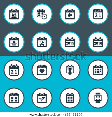 Vector Illustration Set Of Simple Date Icons. Elements Date Block, Special Day, Leaf And Other Synonyms Calendar, Hour And Autumn.