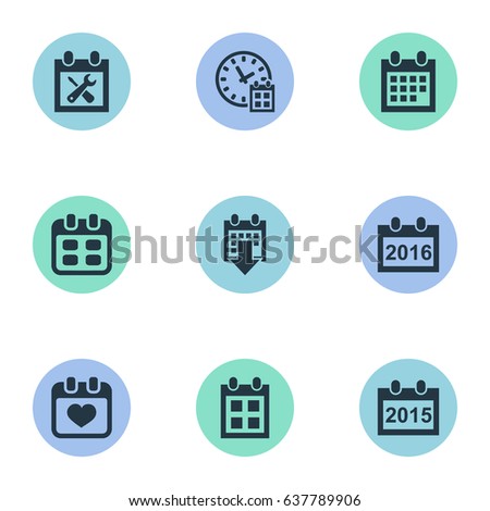 Vector Illustration Set Of Simple Date Icons. Elements Event, Annual, Heart And Other Synonyms Heart, Annual And Time.