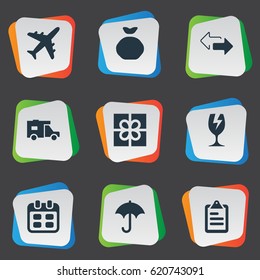 Vector Illustration Set Of Simple Delivery Icons. Elements Day, Gingham, Holdall And Other Synonyms List, Shipping And Holdall.