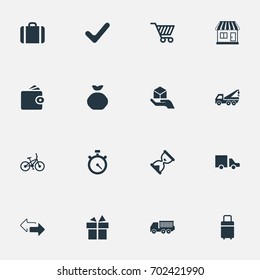 Vector Illustration Set Of Simple Delivery Icons. Elements Cargo Truck, Van, Complete And Other Synonyms Directions, Baggage And Store.