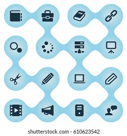 Vector Illustration Set Of Simple Design Icons. Elements System Unit, Book Print, Laptop And Other Synonyms Link, Scissors And Cut.