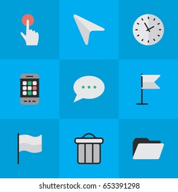 Vector Illustration Set Of Simple Design Icons. Elements File, Switch Knob, Time And Other Synonyms Pointer, Time And Cursor.