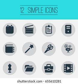 Vector Illustration Set Of Simple Design Icons. Elements Action, Schedule, Date And Other Synonyms Inventory, Film And Camera.