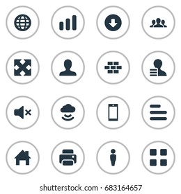 Vector Illustration Set Of Simple Design Icons. Elements Grid, Silence, Network And Other Synonyms Wall, Section And Mobile.
