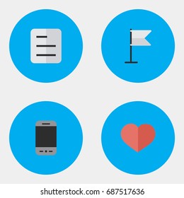 Vector Illustration Set Of Simple Design Icons. Elements Banner, Mobile Phone, Heart And Other Synonyms Love, Document And Smartphone.