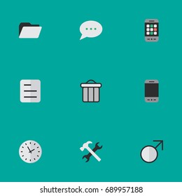 Vector Illustration Set Of Simple Design Icons. Elements Tools, File, Mars Sign And Other Synonyms Junk, Tools And Phone.