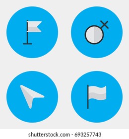 Vector Illustration Set Of Simple Design Icons. Elements Banner, Flag, Female And Other Synonyms Woman, Pointer And Flag.