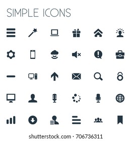 Vector Illustration Set Of Simple Design Icons. Elements Flag, User, Protection Lock And Other Synonyms Mind, Monitor And Button.