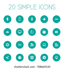 Vector Illustration Set Of Simple Design Icons. Elements Karaoke, Publish, Printer And Other Synonyms Navigation, Company And Education.