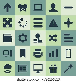 Vector Illustration Set Of Simple Design Icons. Elements Flag, Randomize, Add Synonyms Storage, Minus And Attention.