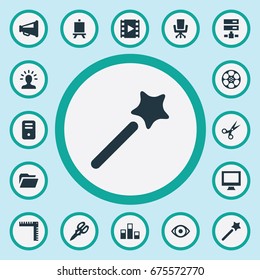 Vector Illustration Set Of Simple Designicons Icons. Elements Colums Graph, Occupation, Easel And Other Synonyms Geometry, Layout And Scissors.