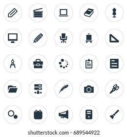 Vector Illustration Set Of Simple Designicons Icons. Elements Briefcase, Tag, Date And Other Synonyms Segment, Tailoring And Quill.