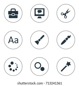 Vector Illustration Set Of Simple Designicons Icons. Elements Cut, Paintbrush, Round And Other Synonyms Variety, Text And Flashlight.