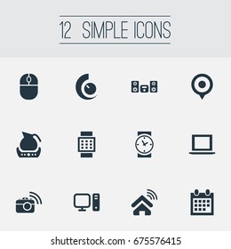 Vector Illustration Set Of Simple Device Icons. Elements Control Device, Internet Of Things, Photography And Other Synonyms Computer, Personal And Pin.